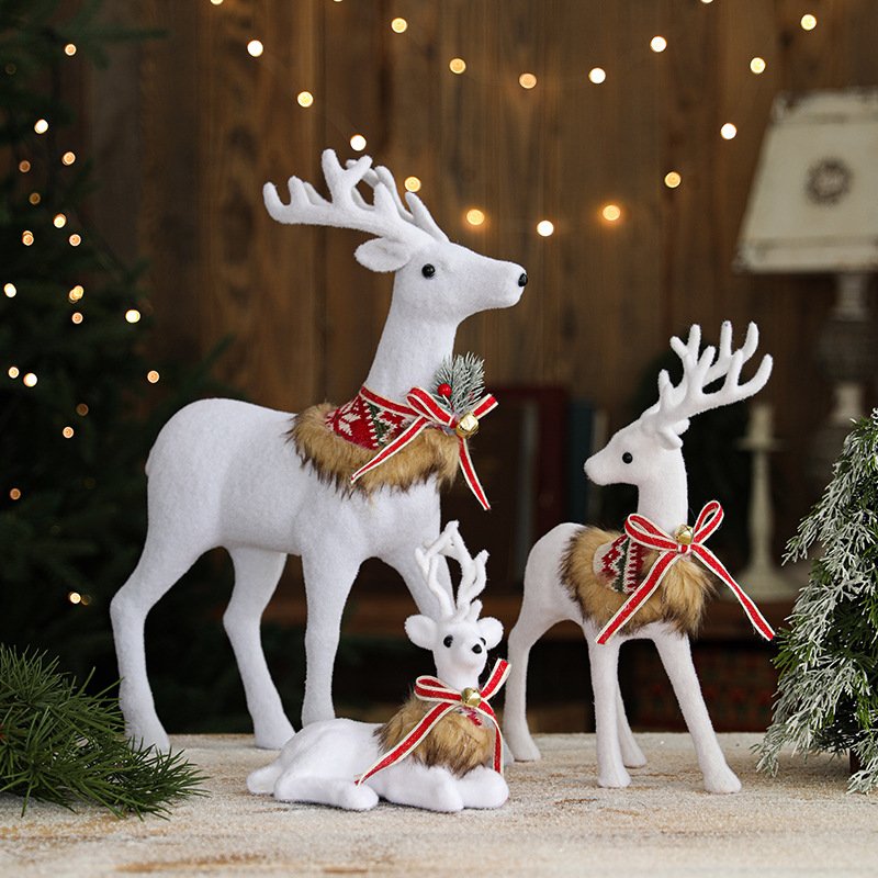 Large-Sized White Reindeer Ornament with Bowknot & Bells - Christmas Mall Window Display Decor - Image 8