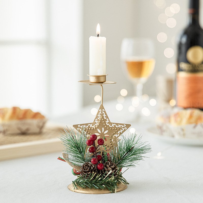 New Christmas Candle Holder, Golden Wrought Iron Window Display Ornament, Christmas Tree Pinecone Decoration, Atmosphere - Creating Candle Tray - Image 4