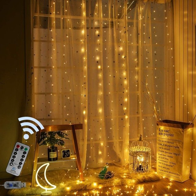 Copper Wire Curtain Lights, Solar - powered LED Copper String Lights, Christmas Decoration Warm Lights, Birthday Party Ambience Fairy Colored Lights