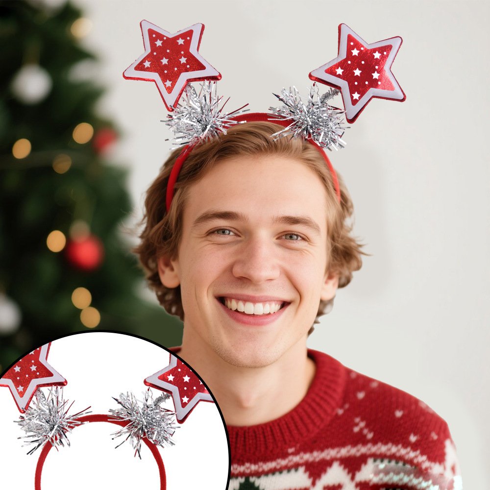 Christmas decorations: shiny cloth five-pointed star Christmas tree headband, children's Christmas performance headdress, star streamer headband - Image 9
