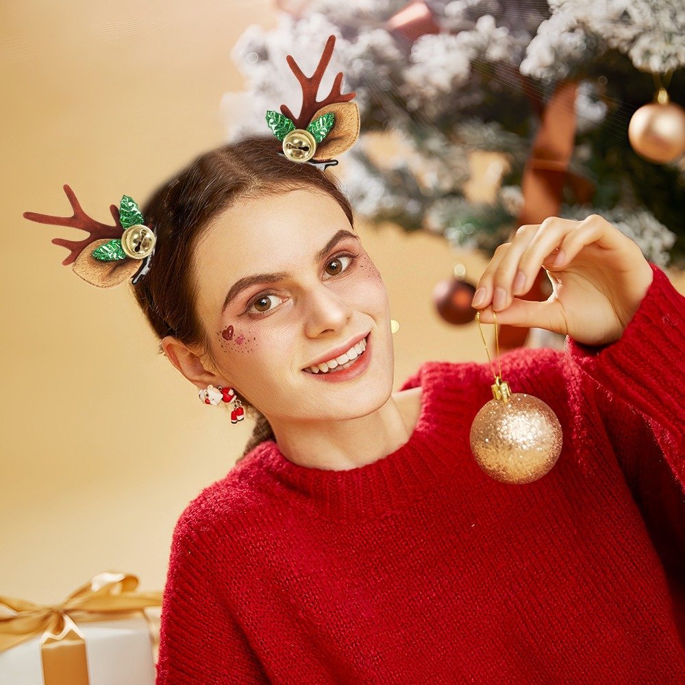 Christmas hairpins, flocked antler hair clips, cute cartoon bell reindeer duckbill clips for children, Christmas accessories for girls - Image 20