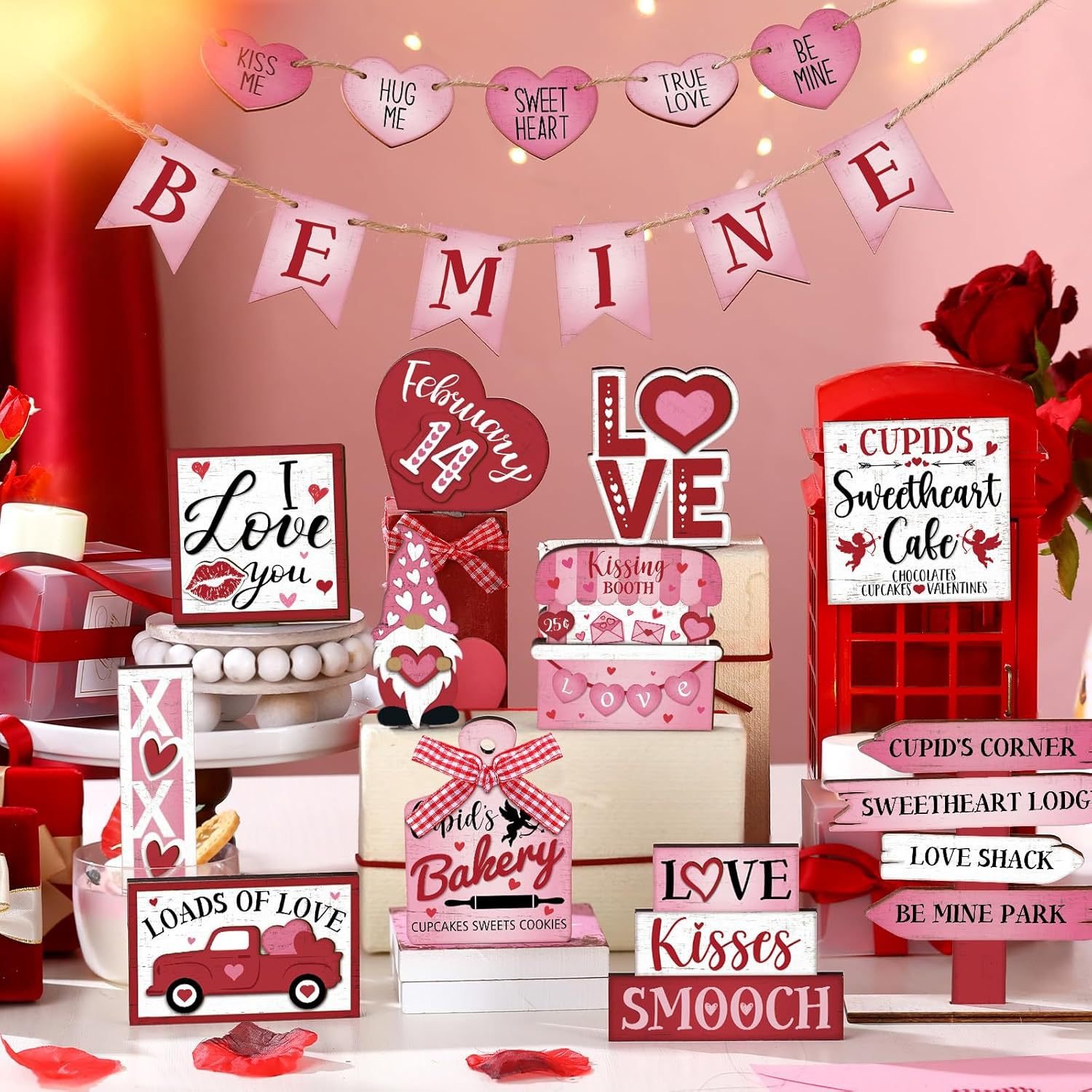 Valentine's Day layered tray decorations, farmhouse gnomes, heart-shaped wooden table signs, rural love tabletop decorations, gifts - Image 4