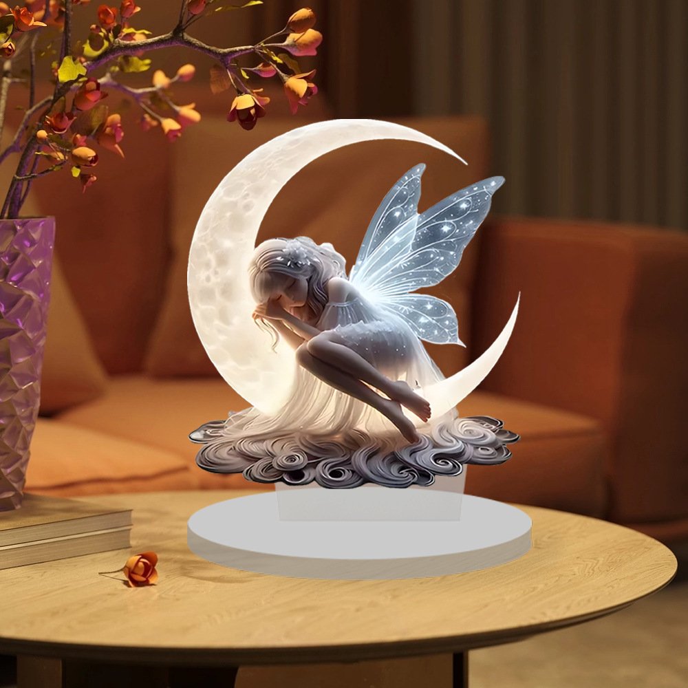 Cross-border Crescent Valentine's Day Rabbit Running to the Moon Elf Fairy Moon House 2D Acrylic Desktop Decoration Festival Ornament - Image 5