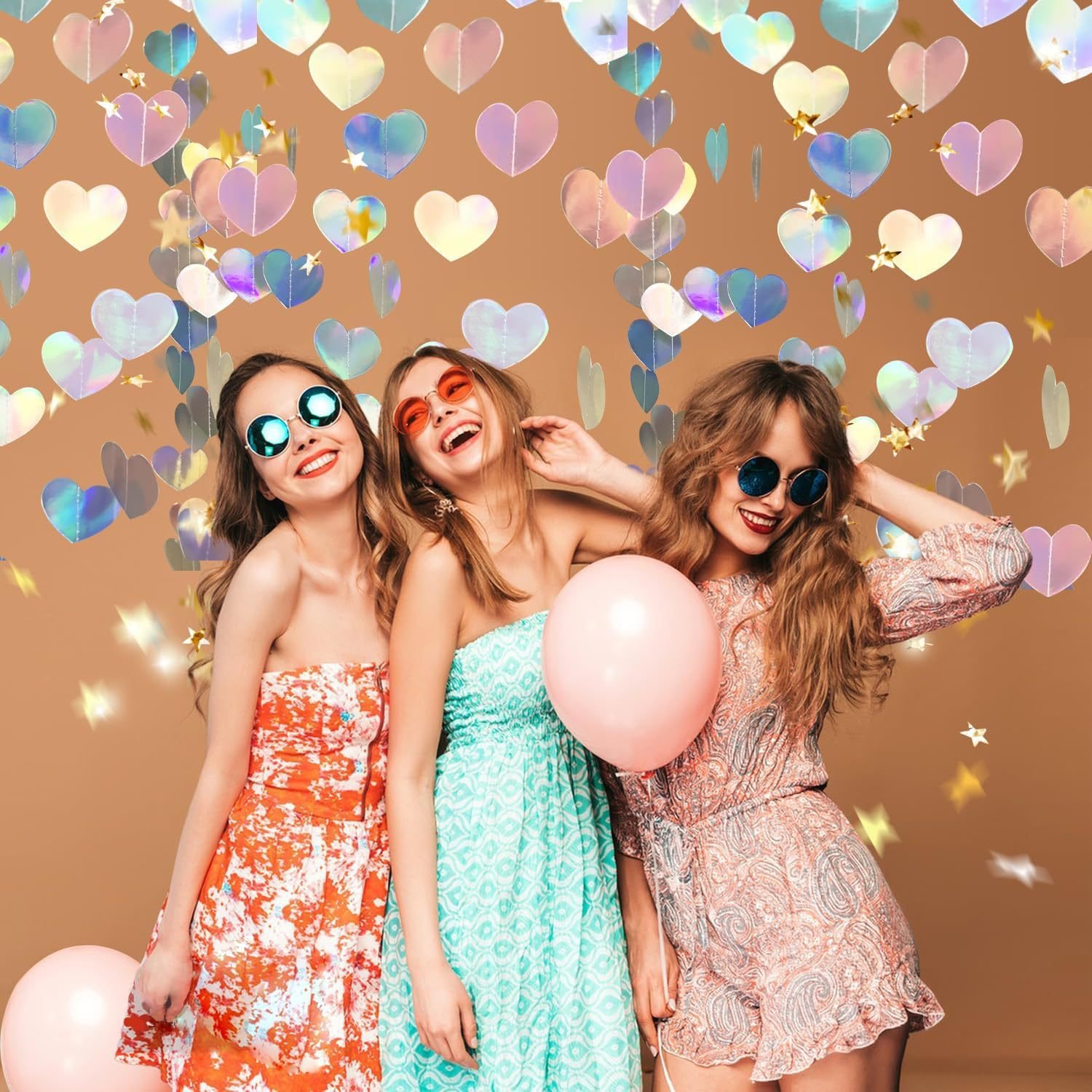 Cross-border in-stock iridescent heart-shaped streamers, Valentine's Day, wedding, birthday party gold, white and pink love heart pendants, paper pull strings - Image 5