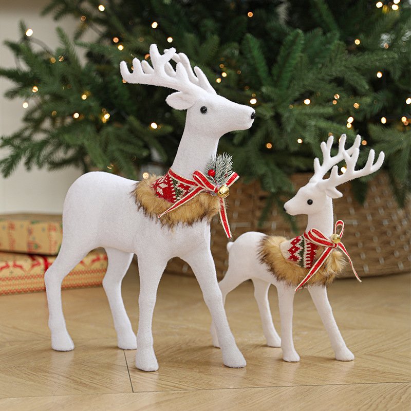 Large-Sized White Reindeer Ornament with Bowknot & Bells - Christmas Mall Window Display Decor - Image 2