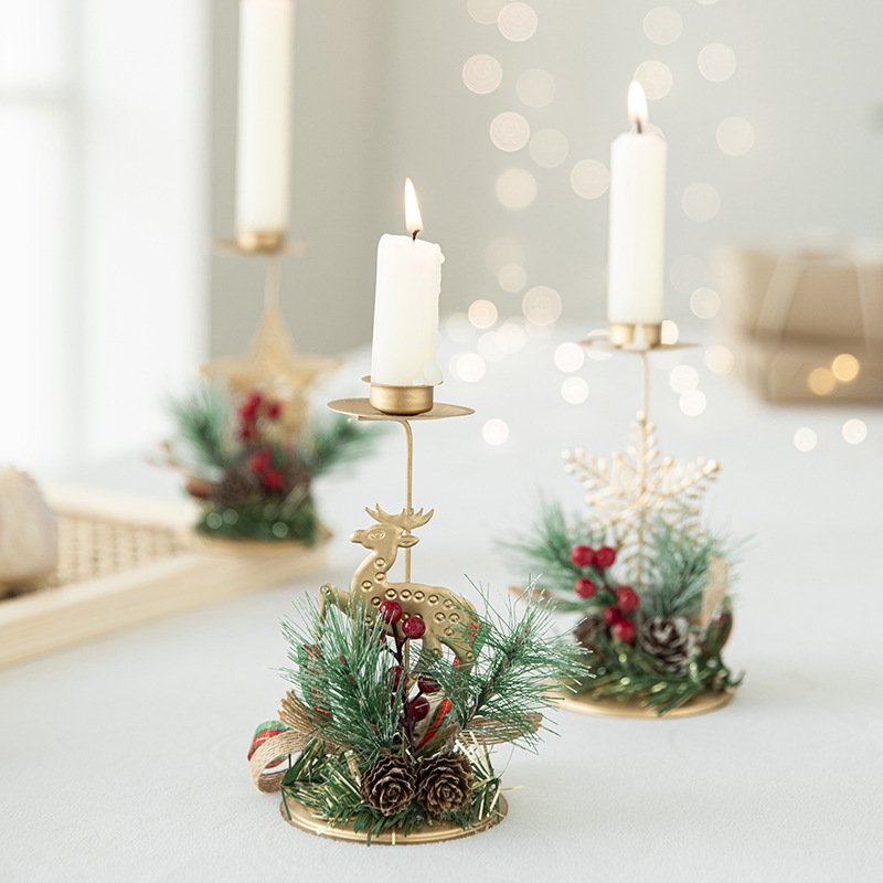 New Christmas Candle Holder, Golden Wrought Iron Window Display Ornament, Christmas Tree Pinecone Decoration, Atmosphere - Creating Candle Tray - Image 5