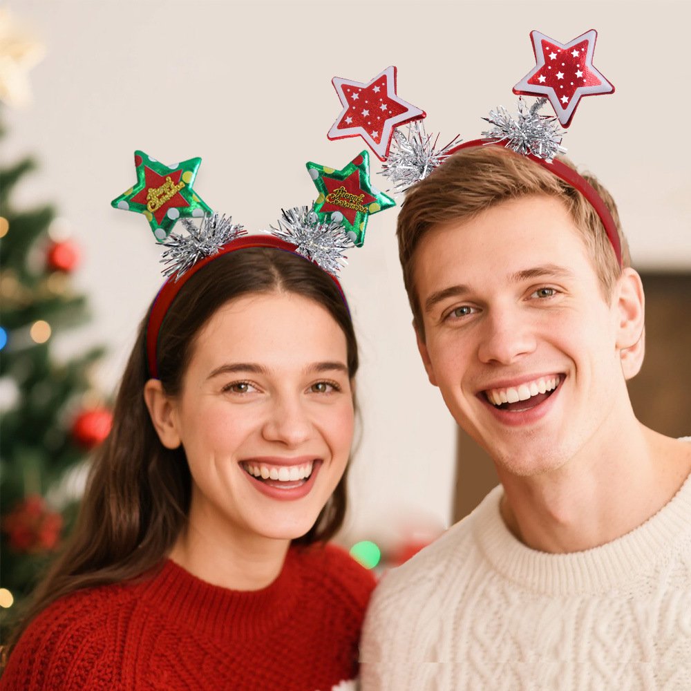 Christmas decorations: shiny cloth five-pointed star Christmas tree headband, children's Christmas performance headdress, star streamer headband - Image 10