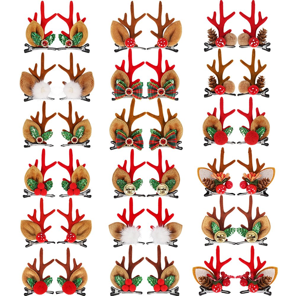 Christmas hairpins, flocked antler hair clips, cute cartoon bell reindeer duckbill clips for children, Christmas accessories for girls - Image 21