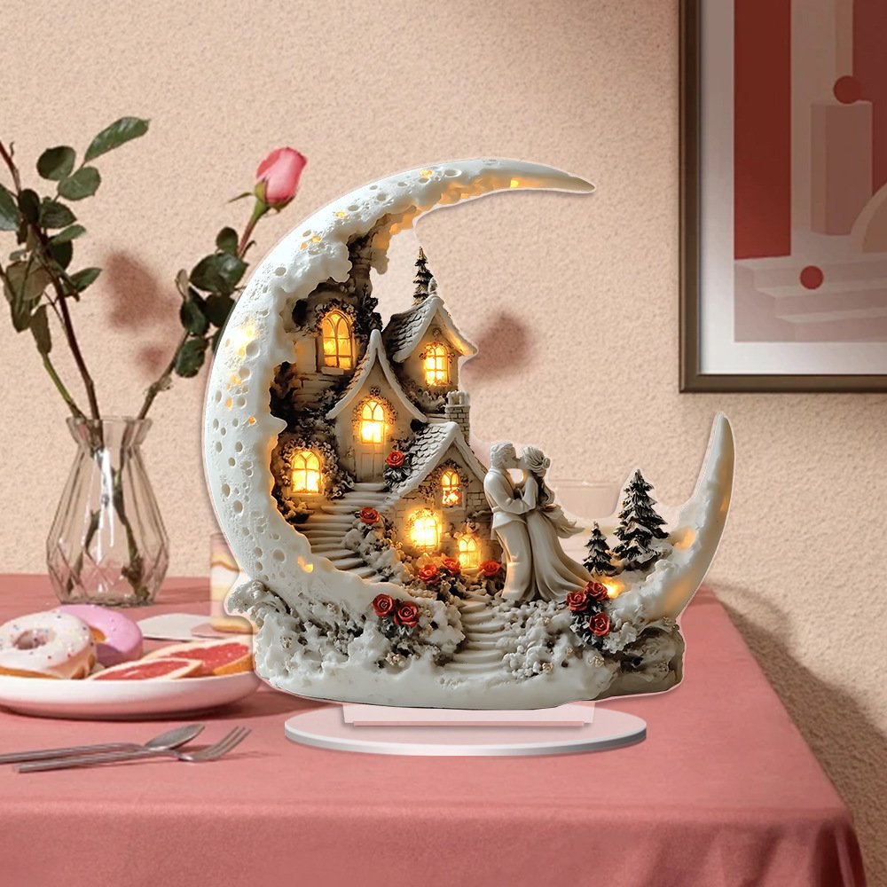 Cross-border Crescent Valentine's Day Rabbit Running to the Moon Elf Fairy Moon House 2D Acrylic Desktop Decoration Festival Ornament - Image 6