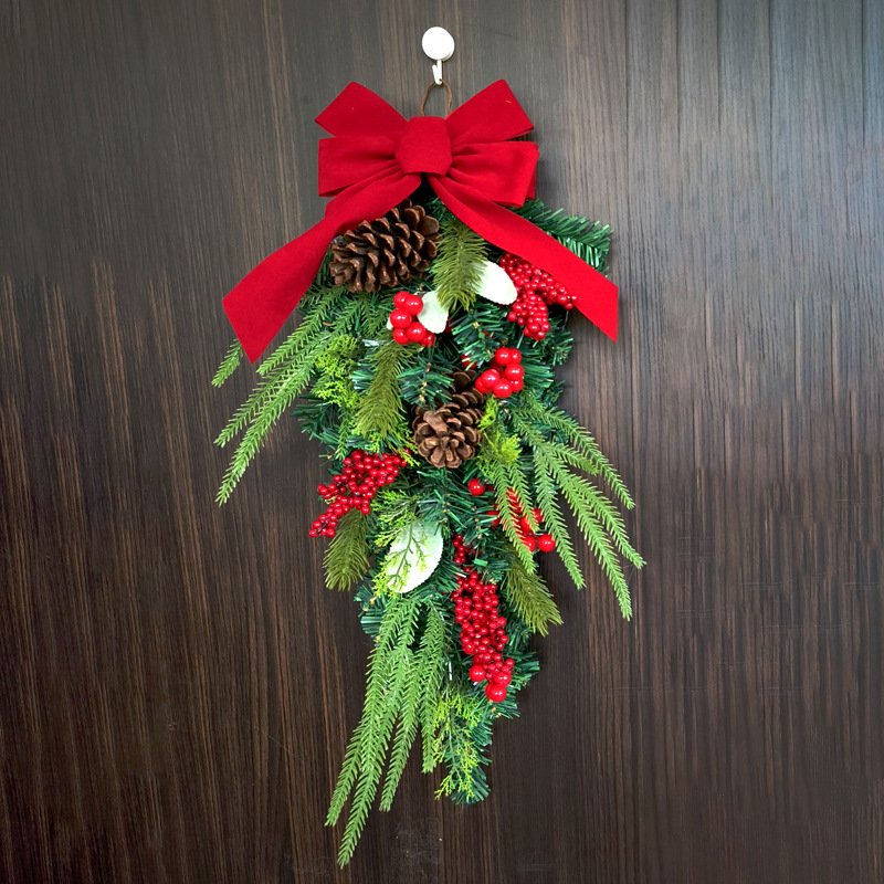 Christmas Decoration Hanging Ornaments Upside - Down Drop - Shaped Christmas Tree, Bow, Red Berries, Flocked PE Wall - Hanging, Rattan Wreath for Decoration Christmas Decoration Hanging Ornaments Upside - Down Drop - Shaped Christmas Tree, Bow, Red Berries, Flocked PE Wall - Hanging, Rattan Wreath for Decoration - Image 8