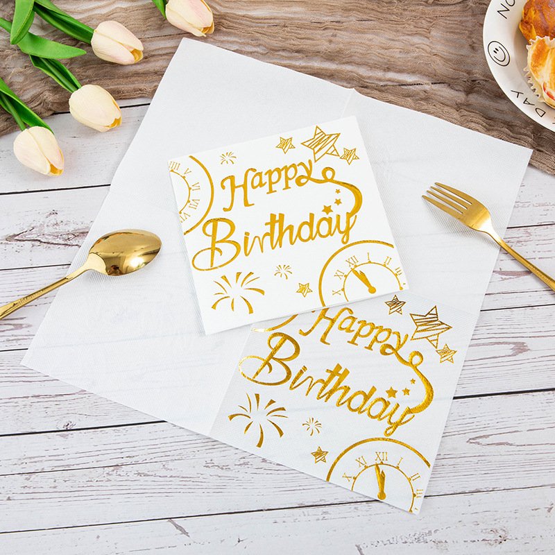 Cross-border Birthday Party Decoration Paper Napkins, Gold Foil Stamped Cross-border Printed Disposable Napkins, Source Manufacturer Napkins - Image 7