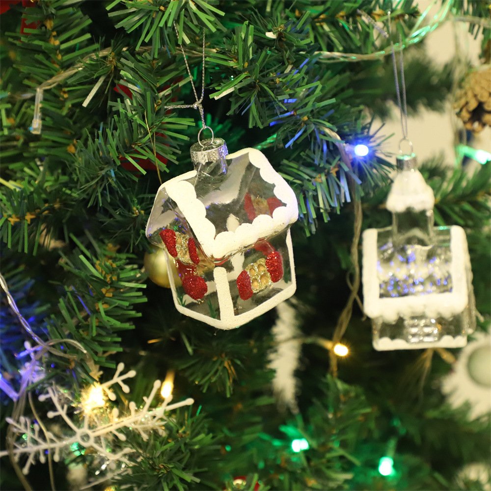 Creative Christmas Glass Snow House Ornament - Mini Hanging Decor for Xmas Tree, Festive Glassware Decoration - Image 8