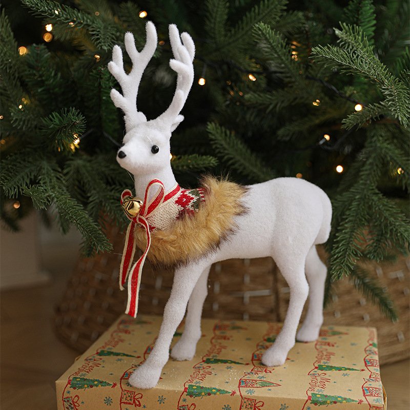 Large-Sized White Reindeer Ornament with Bowknot & Bells - Christmas Mall Window Display Decor - Image 3