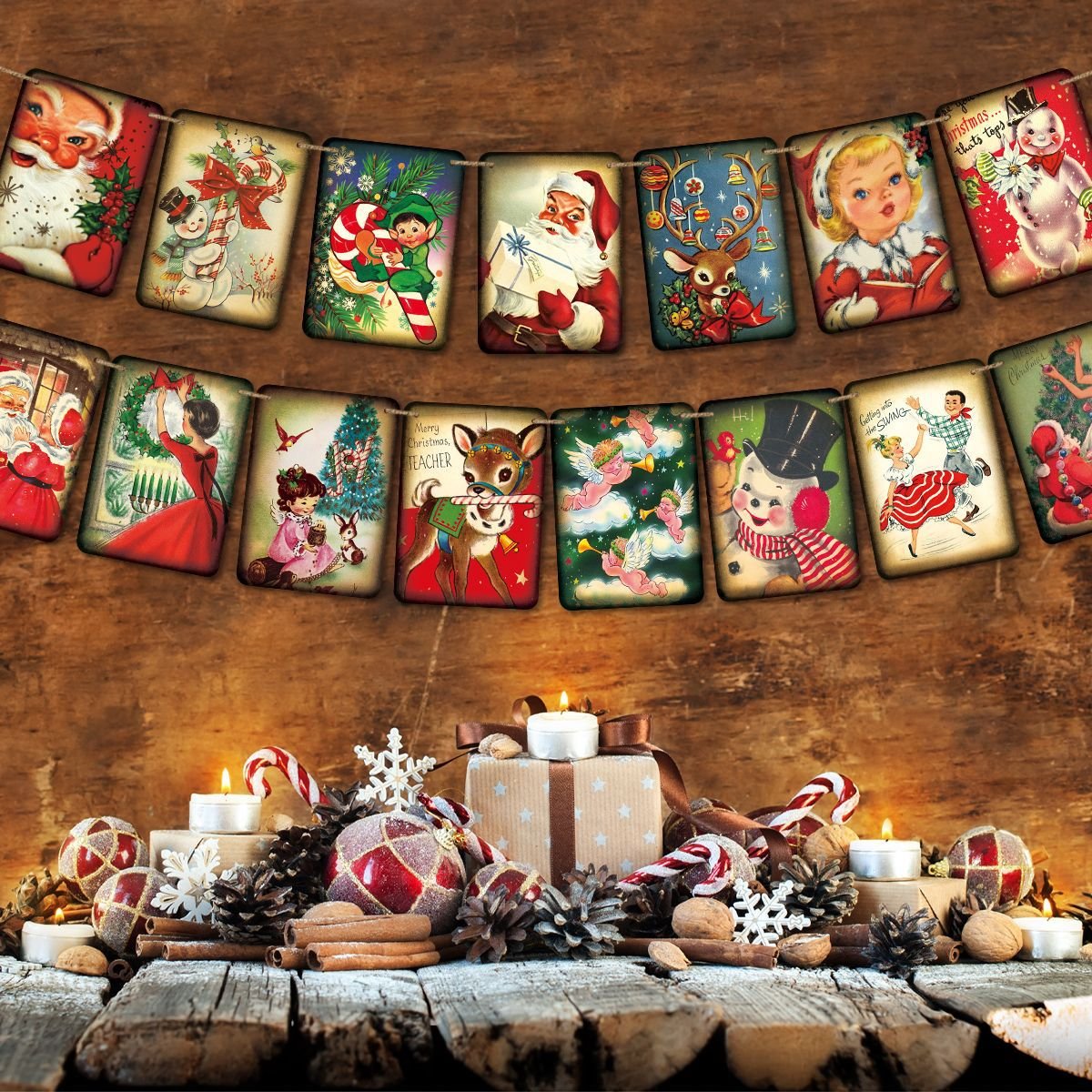 Victorian - Style Christmas Decor Festive Streamers, Santa & Reindeer Banners for Holiday Setups - Image 3