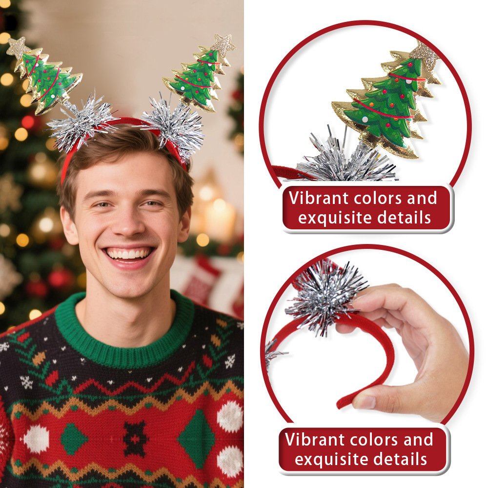 Christmas decorations: shiny cloth five-pointed star Christmas tree headband, children's Christmas performance headdress, star streamer headband - Image 11
