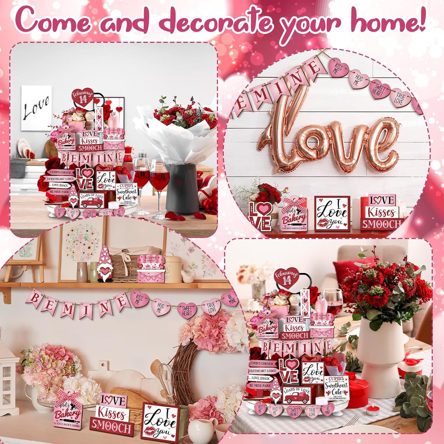 Valentine's Day layered tray decorations, farmhouse gnomes, heart-shaped wooden table signs, rural love tabletop decorations, gifts - Image 2