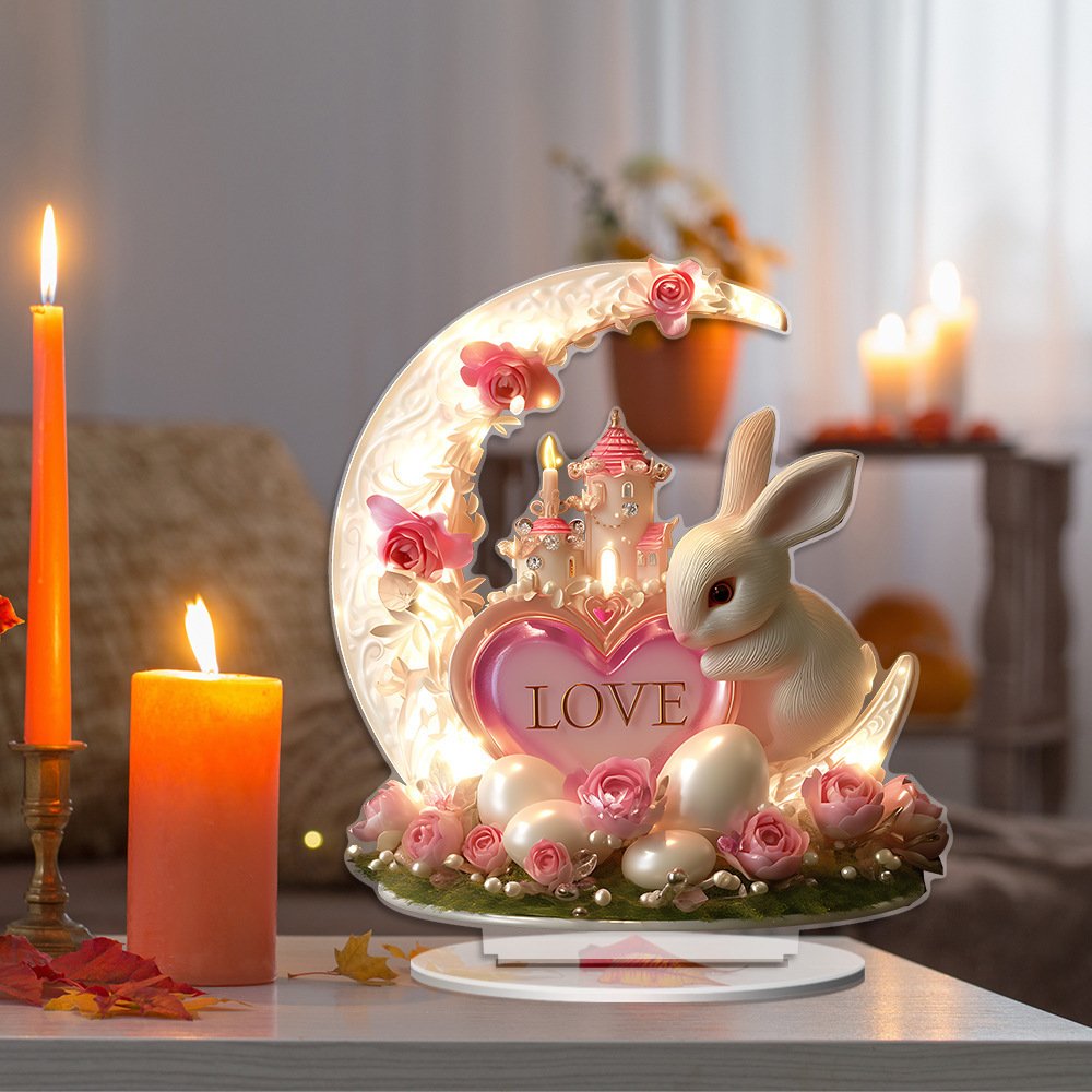 Cross-border Crescent Valentine's Day Rabbit Running to the Moon Elf Fairy Moon House 2D Acrylic Desktop Decoration Festival Ornament - Image 7