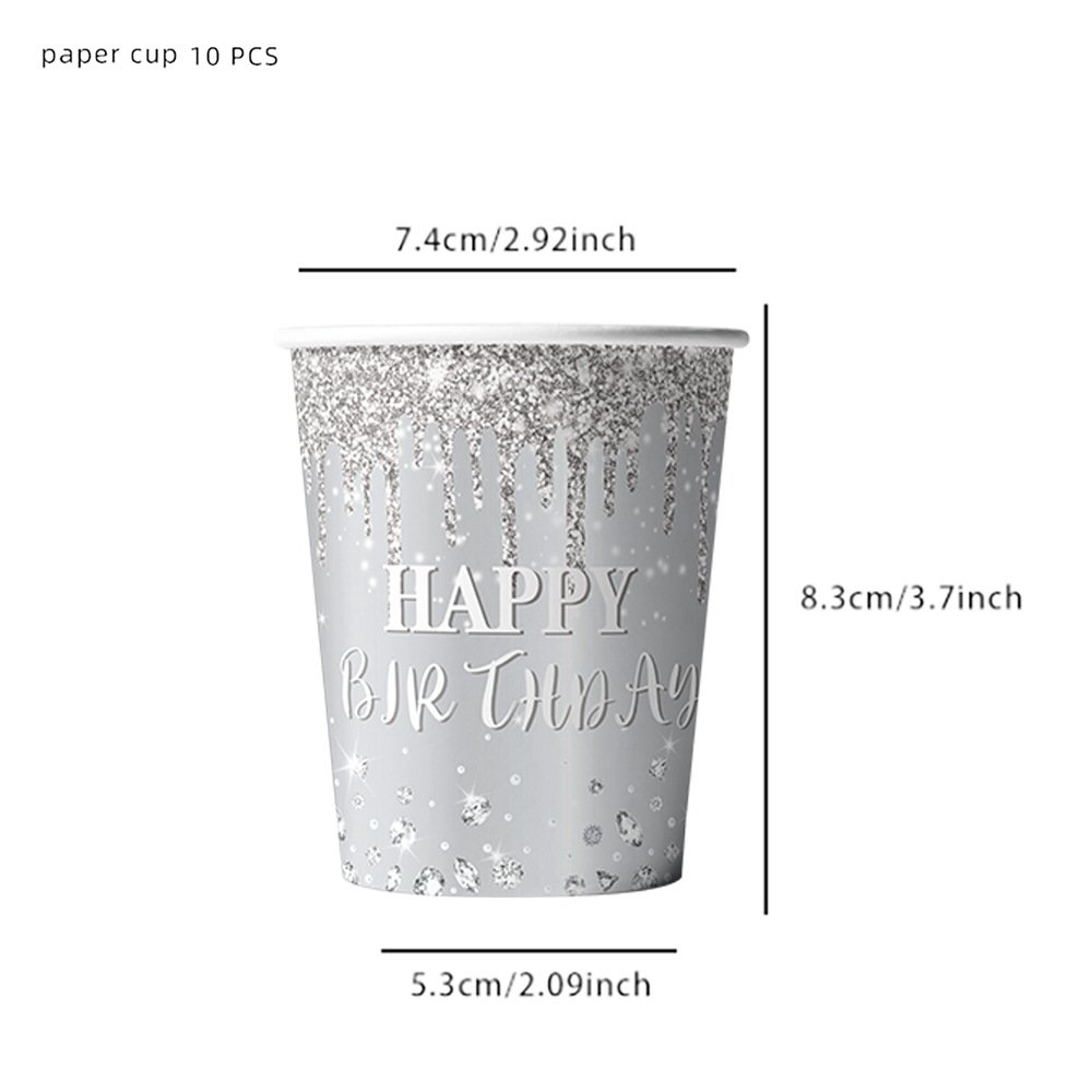 New Style Silver Diamond Shining "Happy Birthday" Decorative Disposable Tableware, Paper Cups, Paper Towels and Party Supplies - Image 14