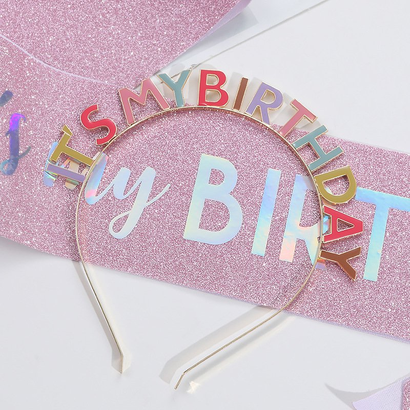 European and American Fashion "IT'S MY BIRTHDAY" Crown Sash Set, Sash, Shimmering Belt, Party Headwear Decoration - Image 14