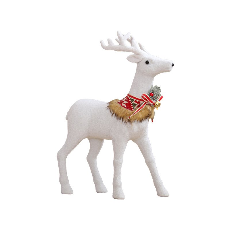 Large-Sized White Reindeer Ornament with Bowknot & Bells - Christmas Mall Window Display Decor - Image 4