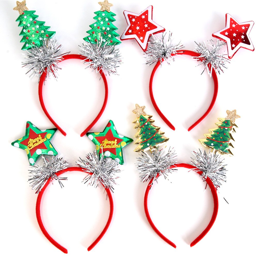Christmas decorations: shiny cloth five-pointed star Christmas tree headband, children's Christmas performance headdress, star streamer headband - Image 2