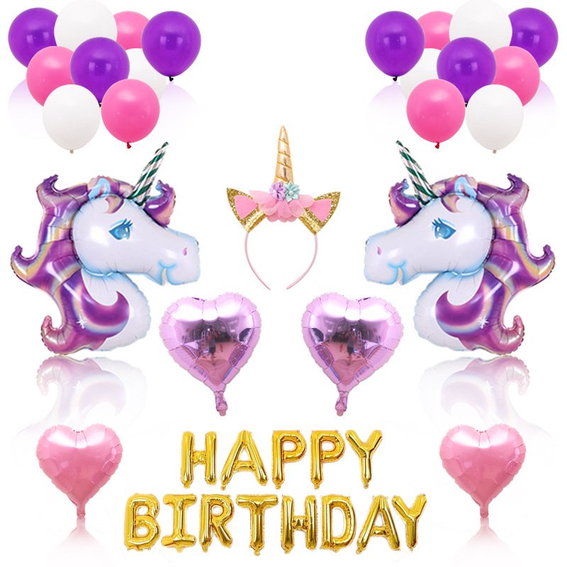 Cross-border best-selling unicorn headband balloon party supplies, children's birthday theme decoration, aluminum film background wall Cross-border best-selling unicorn headband balloon party supplies, children's birthday theme decoration, aluminum film background wall - Image 2