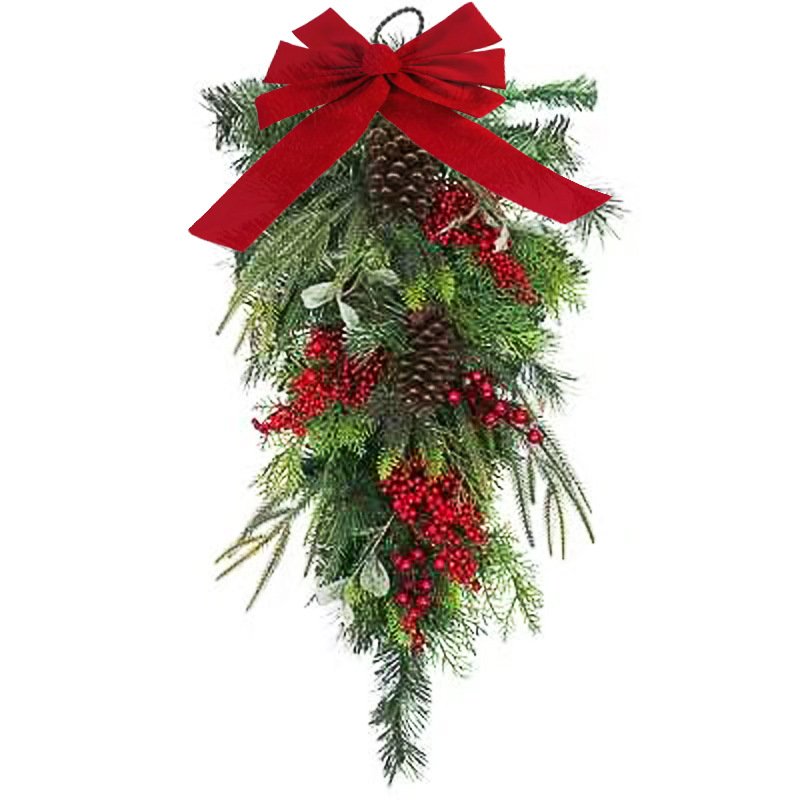 Christmas Decoration Hanging Ornaments Upside - Down Drop - Shaped Christmas Tree, Bow, Red Berries, Flocked PE Wall - Hanging, Rattan Wreath for Decoration Christmas Decoration Hanging Ornaments Upside - Down Drop - Shaped Christmas Tree, Bow, Red Berries, Flocked PE Wall - Hanging, Rattan Wreath for Decoration - Image 3
