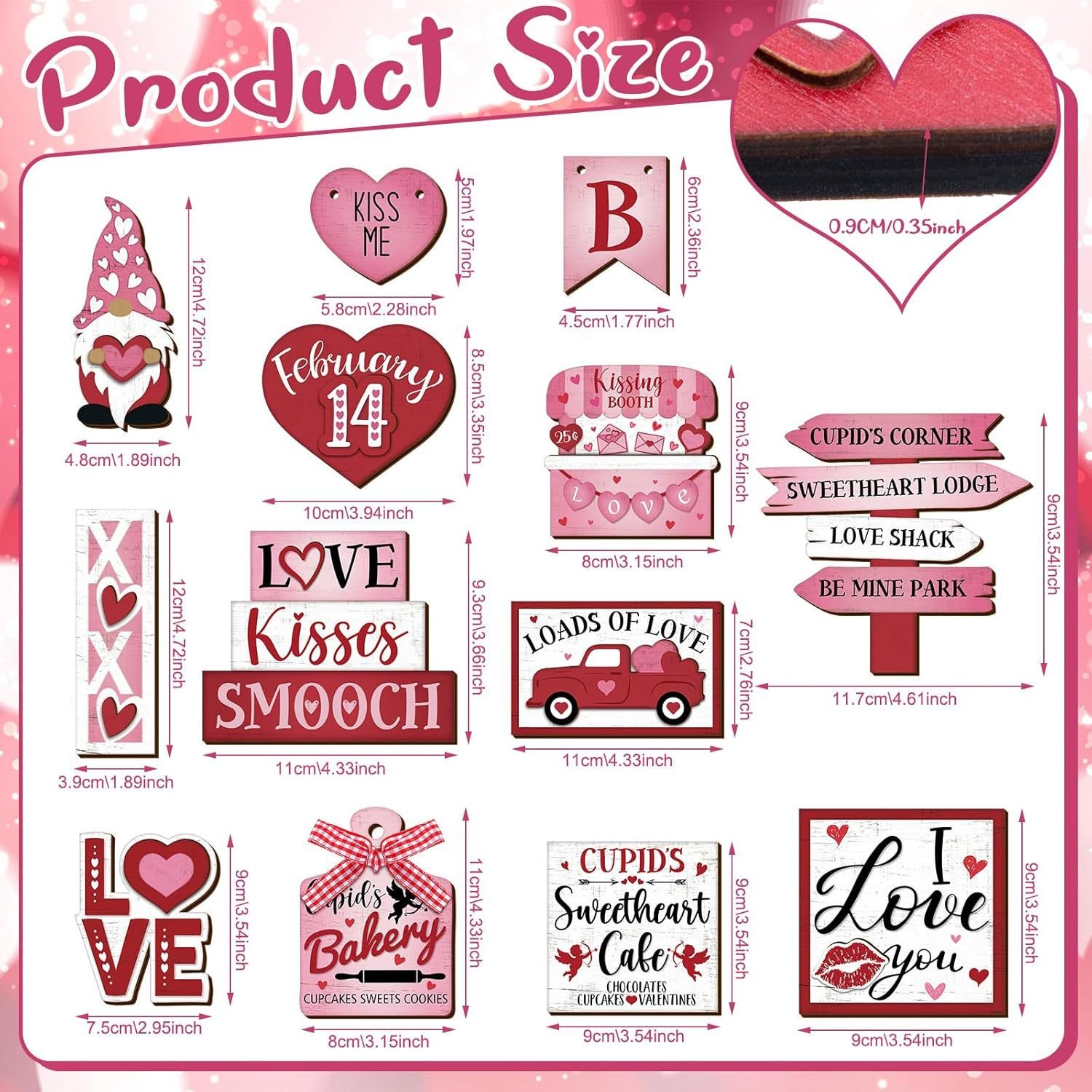Valentine's Day layered tray decorations, farmhouse gnomes, heart-shaped wooden table signs, rural love tabletop decorations, gifts - Image 3
