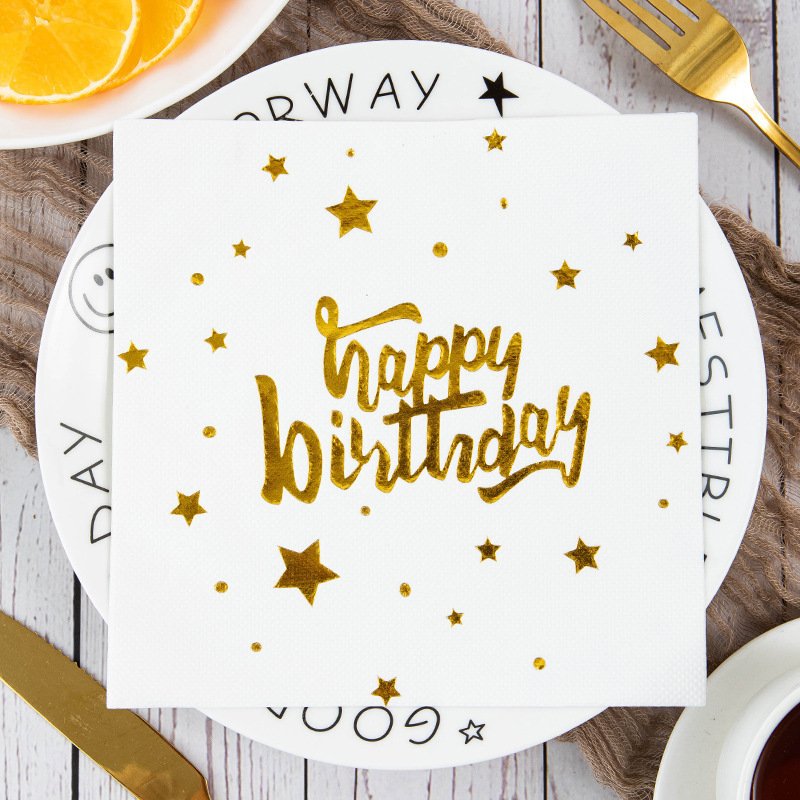 Cross-border Birthday Party Decoration Paper Napkins, Gold Foil Stamped Cross-border Printed Disposable Napkins, Source Manufacturer Napkins - Image 10