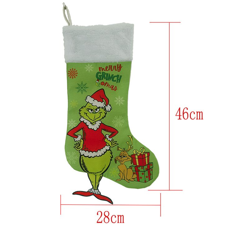 Grinch Christmas Stockings Green Monster Candy Bags Christmas Tree Skirts, Chair Cushion Sets & Wine Bottle Covers Decorations