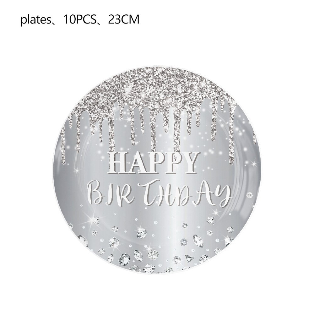 New Style Silver Diamond Shining "Happy Birthday" Decorative Disposable Tableware, Paper Cups, Paper Towels and Party Supplies - Image 4