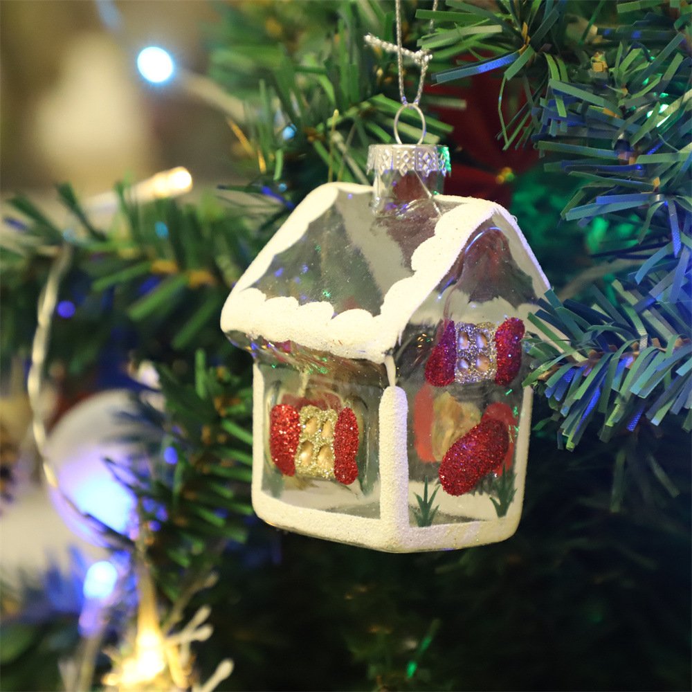 Creative Christmas Glass Snow House Ornament - Mini Hanging Decor for Xmas Tree, Festive Glassware Decoration - Image 4