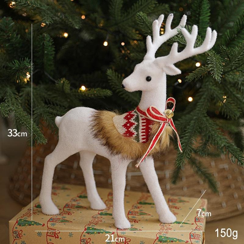 Large-Sized White Reindeer Ornament with Bowknot & Bells - Christmas Mall Window Display Decor - Image 6