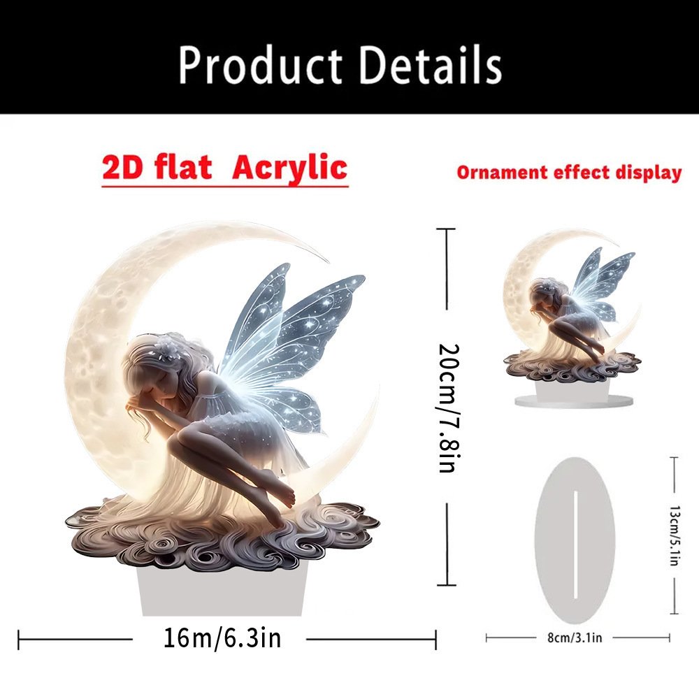 Cross-border Crescent Valentine's Day Rabbit Running to the Moon Elf Fairy Moon House 2D Acrylic Desktop Decoration Festival Ornament - Image 3