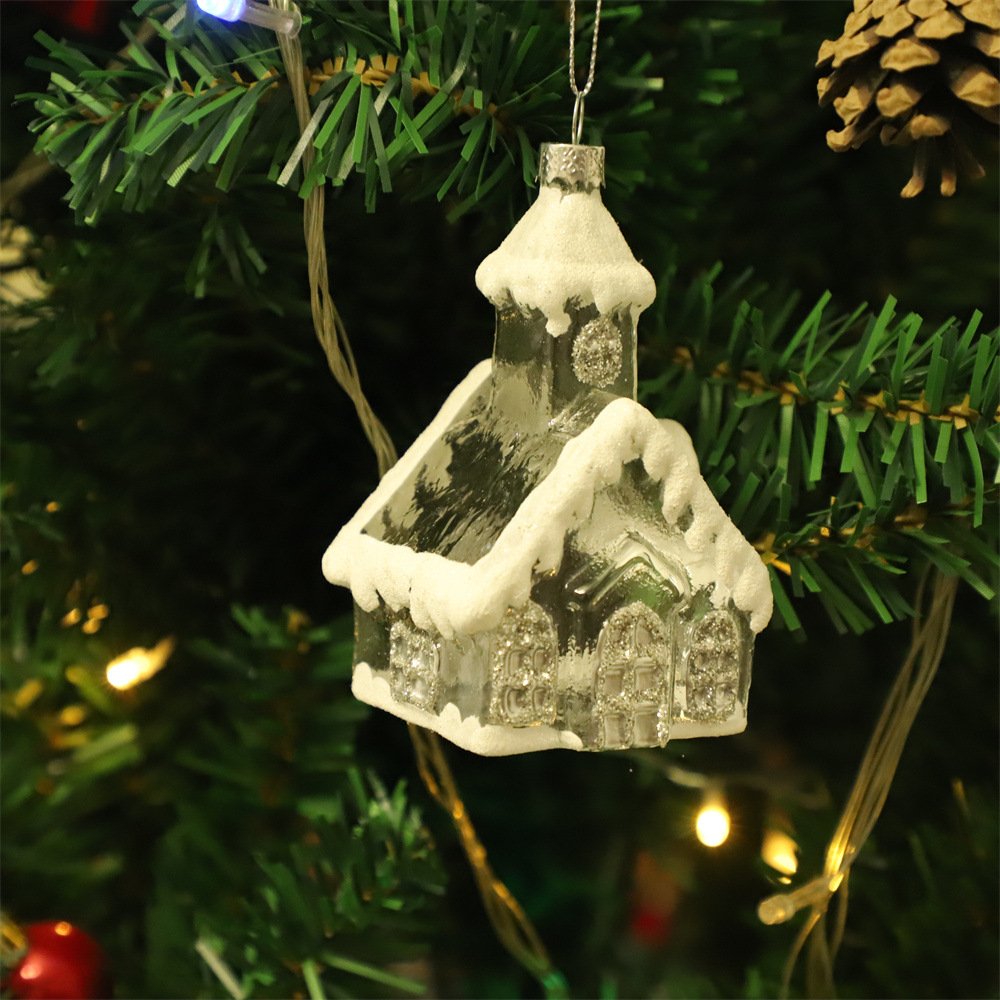Creative Christmas Glass Snow House Ornament - Mini Hanging Decor for Xmas Tree, Festive Glassware Decoration - Image 5