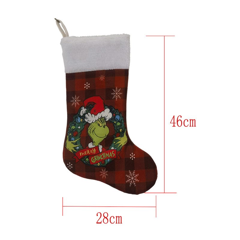 Grinch Christmas Stockings Green Monster Candy Bags Christmas Tree Skirts, Chair Cushion Sets & Wine Bottle Covers Decorations - Image 5
