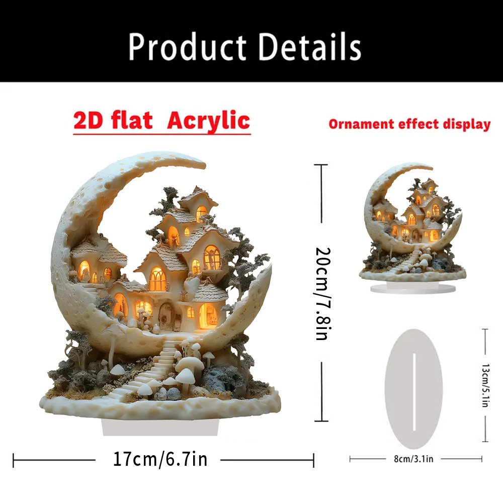 Cross-border Crescent Valentine's Day Rabbit Running to the Moon Elf Fairy Moon House 2D Acrylic Desktop Decoration Festival Ornament - Image 4