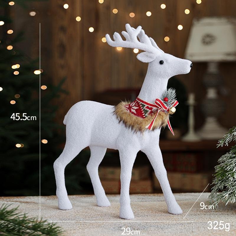 Large-Sized White Reindeer Ornament with Bowknot & Bells - Christmas Mall Window Display Decor - Image 7