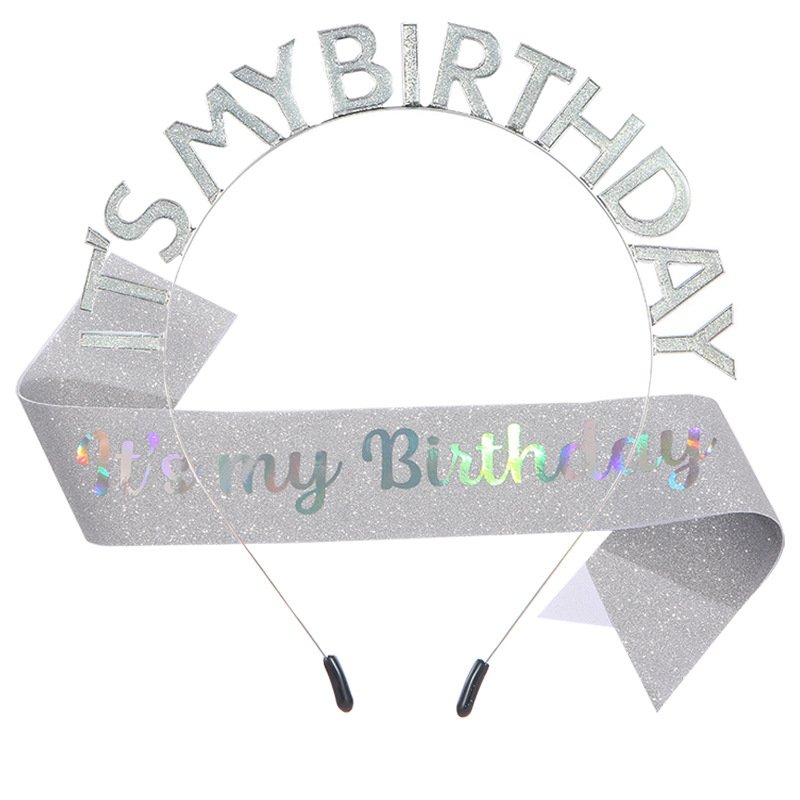 European and American Fashion "IT'S MY BIRTHDAY" Crown Sash Set, Sash, Shimmering Belt, Party Headwear Decoration - Image 2
