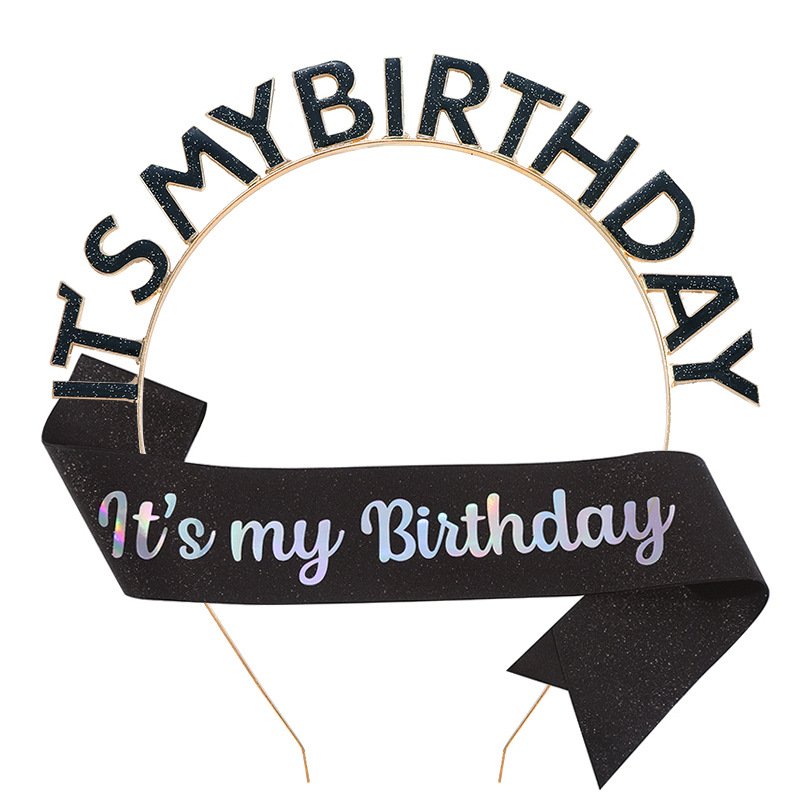 European and American Fashion "IT'S MY BIRTHDAY" Crown Sash Set, Sash, Shimmering Belt, Party Headwear Decoration - Image 3