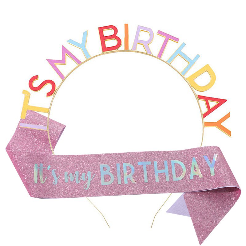 European and American Fashion "IT'S MY BIRTHDAY" Crown Sash Set, Sash, Shimmering Belt, Party Headwear Decoration - Image 4