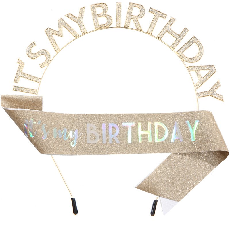 European and American Fashion "IT'S MY BIRTHDAY" Crown Sash Set, Sash, Shimmering Belt, Party Headwear Decoration - Image 6