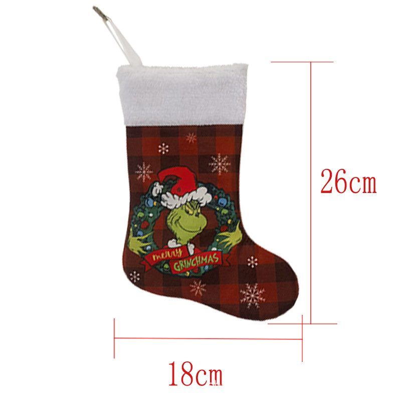 Grinch Christmas Stockings Green Monster Candy Bags Christmas Tree Skirts, Chair Cushion Sets & Wine Bottle Covers Decorations - Image 2