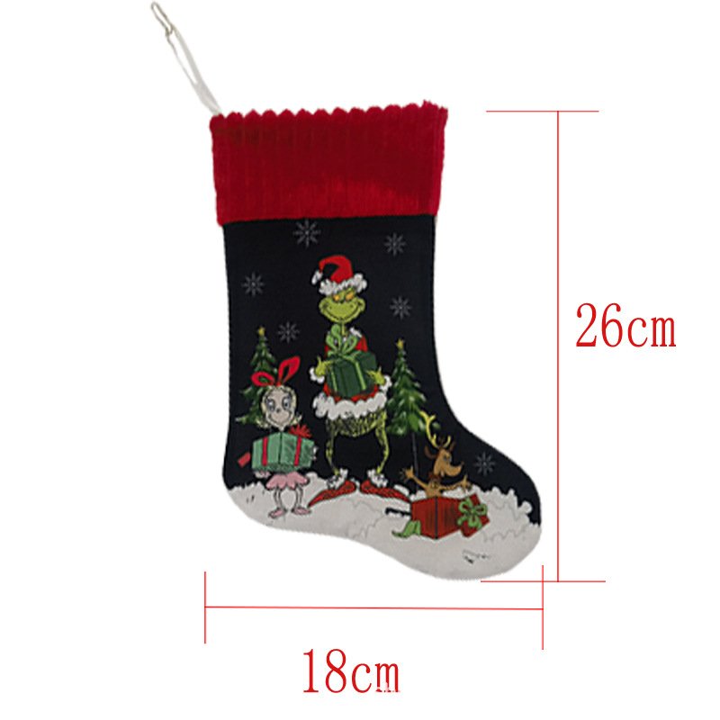 Grinch Christmas Stockings Green Monster Candy Bags Christmas Tree Skirts, Chair Cushion Sets & Wine Bottle Covers Decorations - Image 3