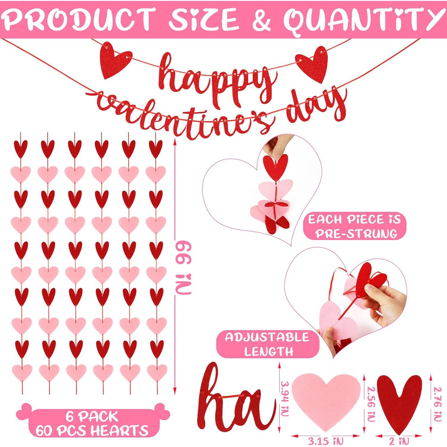 Cross-border Happy Valentine's Day banner, proposal party decoration, anniversary, wedding, heart-shaped pull flower wreath, adjustable - Image 8