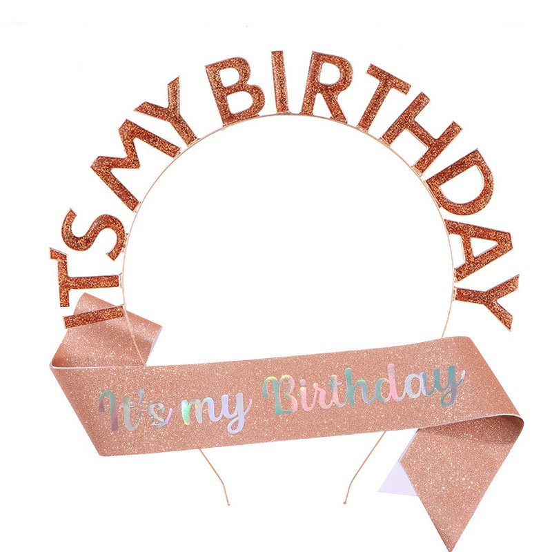 European and American Fashion "IT'S MY BIRTHDAY" Crown Sash Set, Sash, Shimmering Belt, Party Headwear Decoration - Image 11