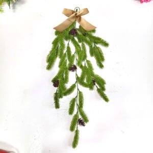 Christmas Decoration Hanging Ornaments Upside - Down Drop - Shaped Christmas Tree, Bow, Red Berries, Flocked PE Wall - Hanging, Rattan Wreath for Decoration