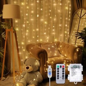 LED copper wire light curtain string lights, USB remote control, 33 with hooks, for Christmas, wedding, and bedroom decoration