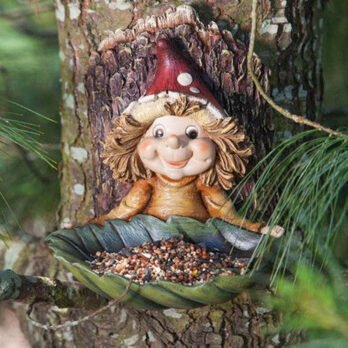 Adorable Garden Elf Tree Hugger with Bird Feeder Adorable Garden Elf Tree Hugger with Bird Feeder