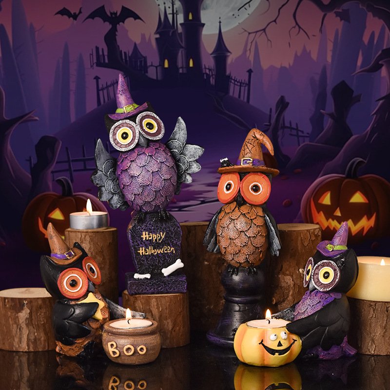 Halloween Wizard Owl Candle Holder